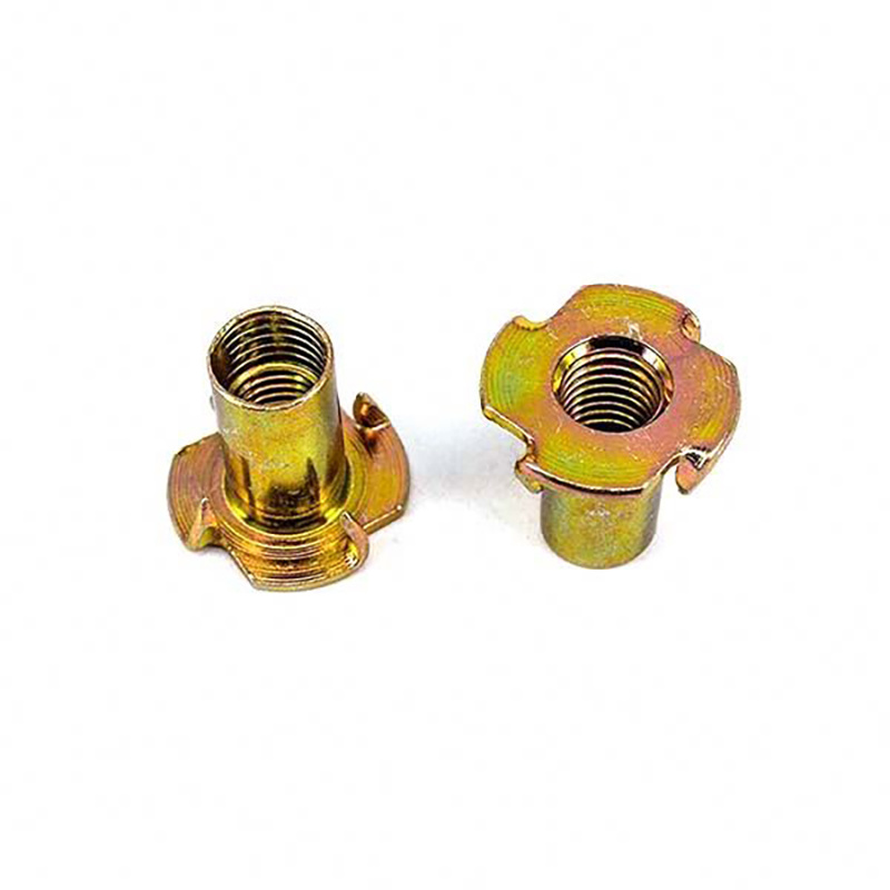 Color Yellow Zinc Plated Female Wood T Tee Four Claw Nut 4 Prong Tee Nuts