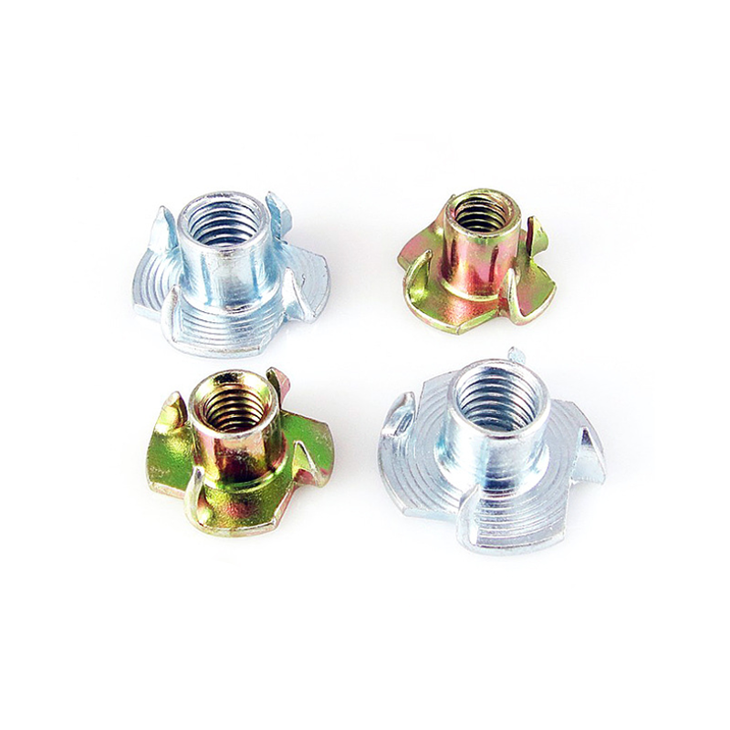Color Yellow Zinc Plated Female Wood T Tee Four Claw Nut 4 Prong Tee Nuts