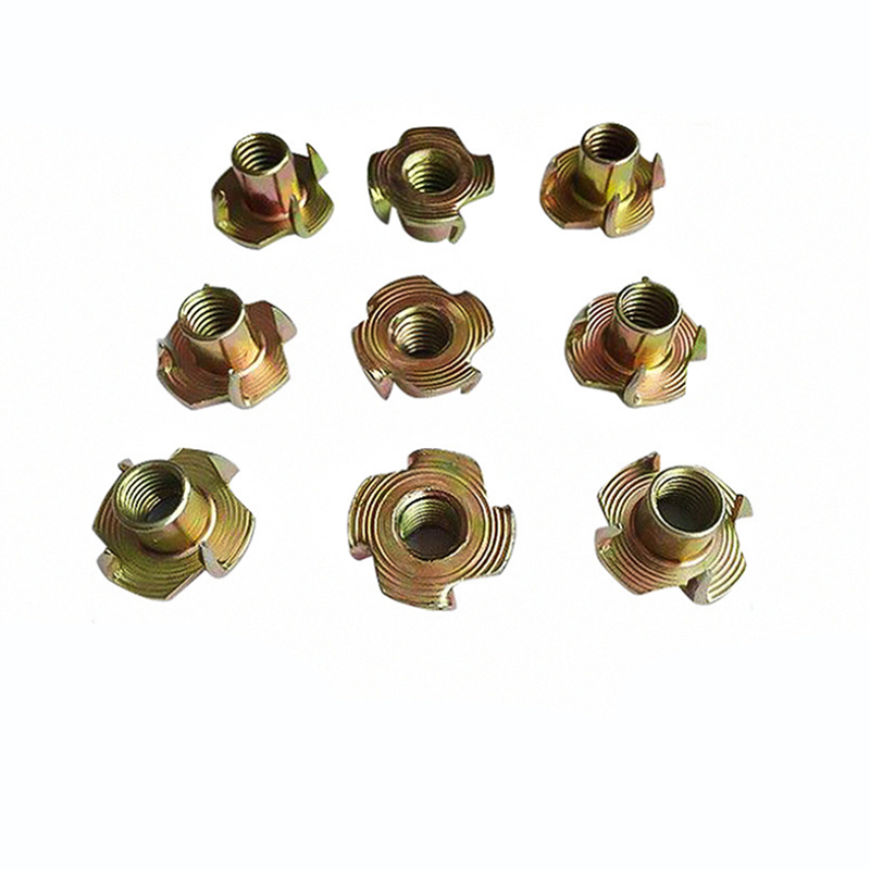 Color Yellow Zinc Plated Female Wood T Tee Four Claw Nut 4 Prong Tee Nuts