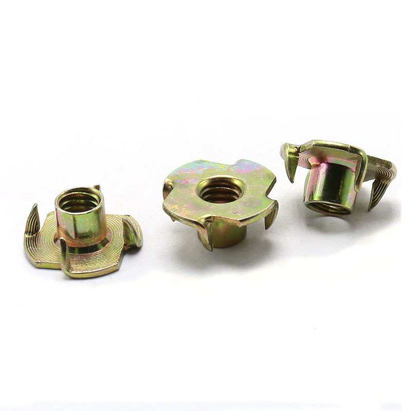 Color Yellow Zinc Plated Female Wood T Tee Four Claw Nut 4 Prong Tee Nuts