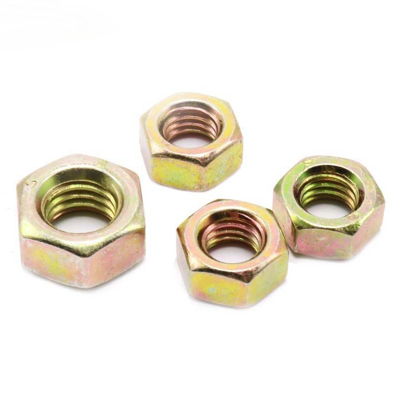 High Strength Grade 4 8 10 12 Steel Color Yellow Zinc Plated DIN934 Hex Nuts