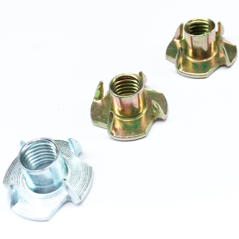 Color Yellow Zinc Plated Female Wood T Tee Four Claw Nut 4 Prong Tee Nuts